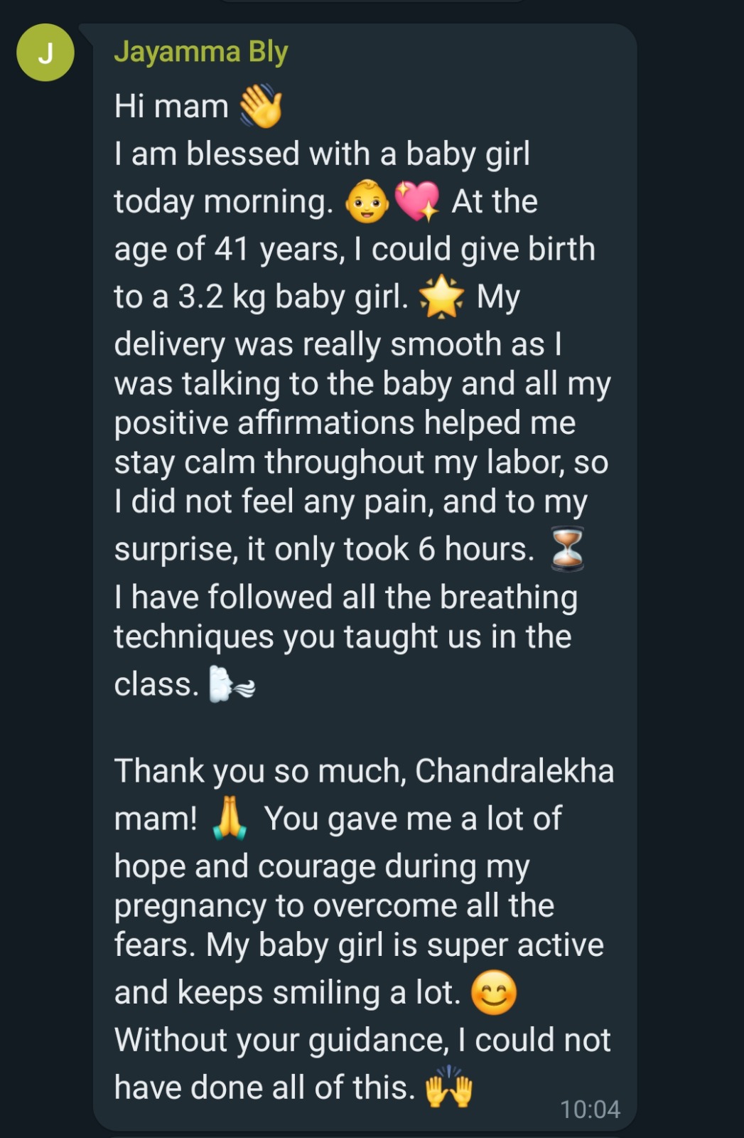 Jayamma: 3.2 kg baby girl at age 41, painless 6-hour labor