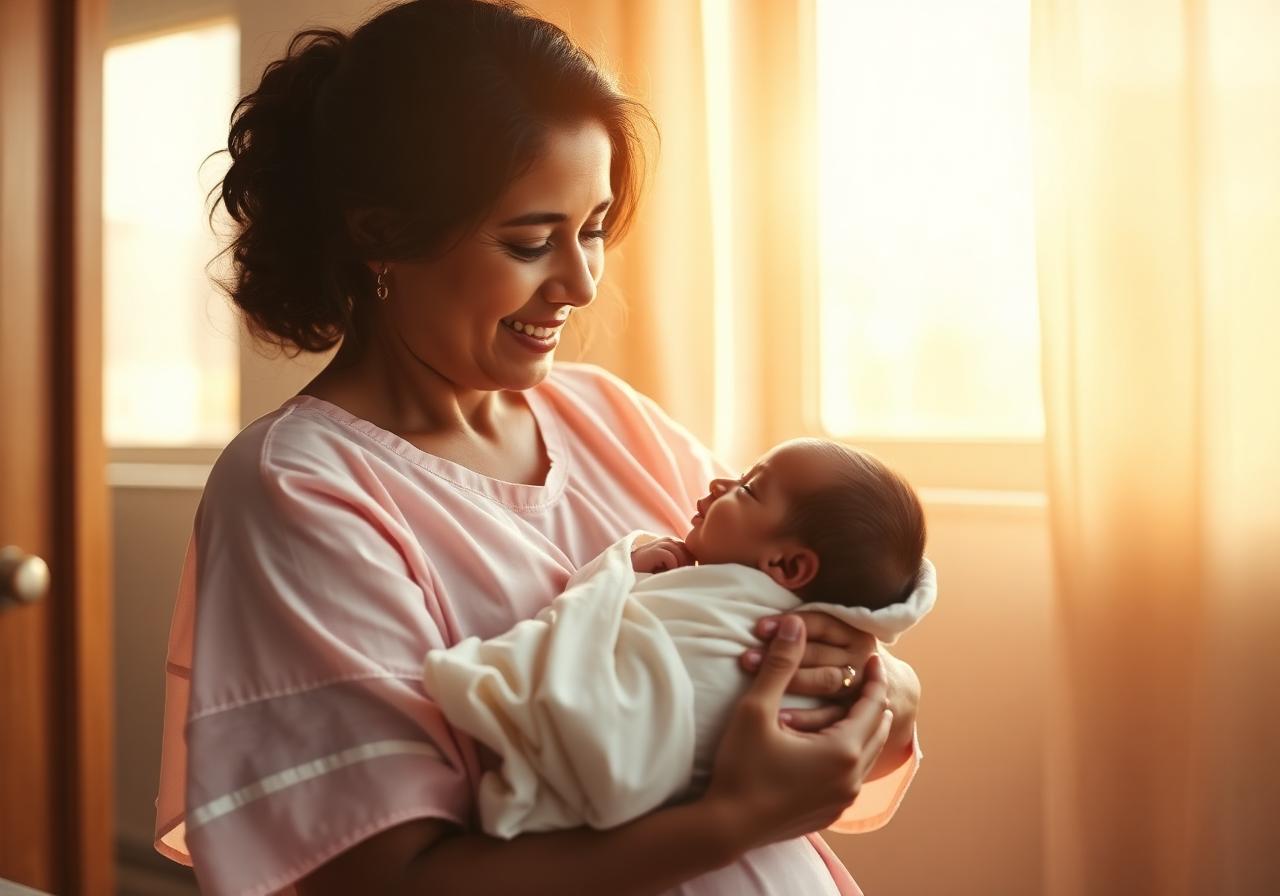 Mother holding her newborn baby